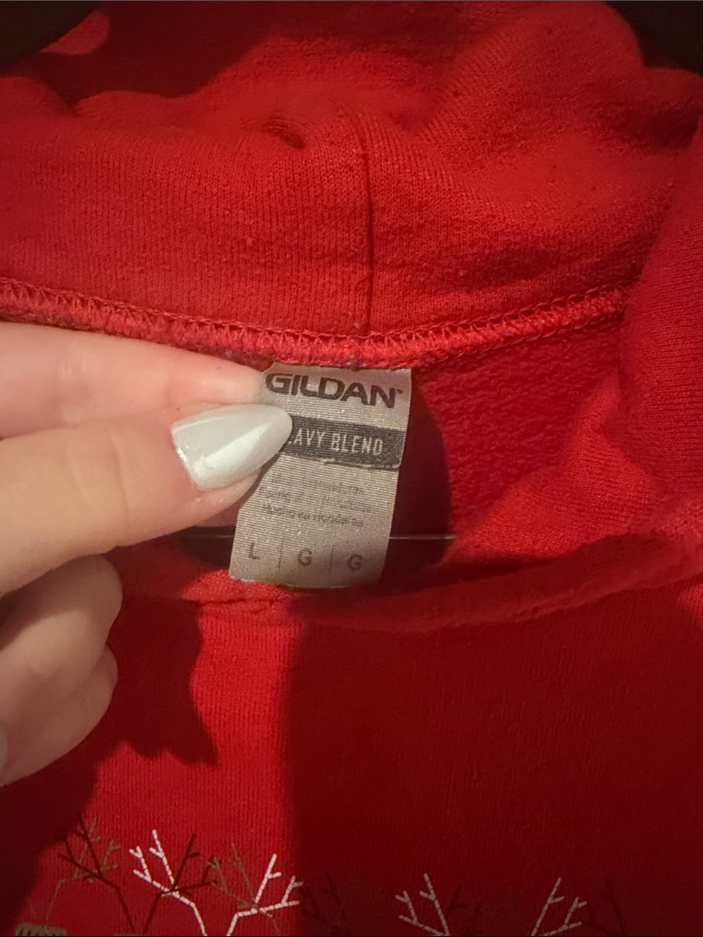 Gildan Red "Reinbeer Season" Hooded Sweatshirt Size Large - Picture 2 of 9